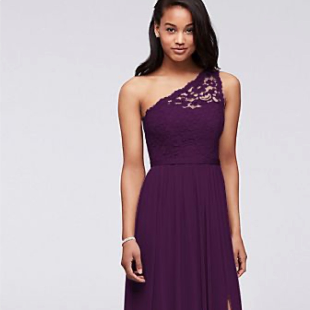 Long One Shoulder Lace Bridesmaid Dress in Plum